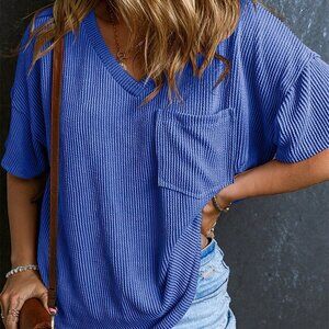 Royal Blue Casual Women's Twisted Threaded Short-Sleeved T-Shirt